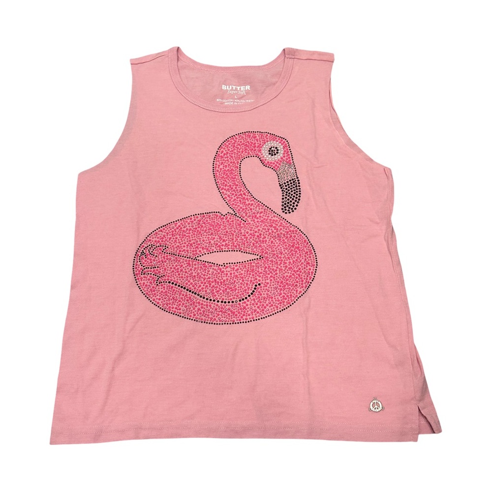 EUC Butter Girls Size Large Pink Flamingo Studded Tank